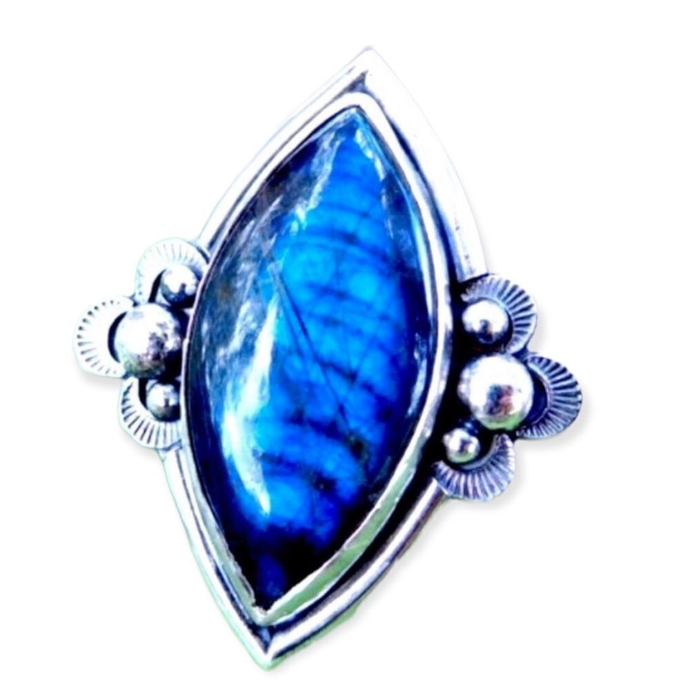 Blue Labradorite Marquise Sterling Silver Statement Ring 9, 21g Artisan NWT